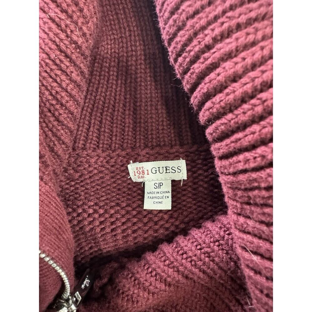 Guess Women's Sz S Burgundy Knit Cowl Neck Sweater Zipper Accent 100% Cotton - Picture 3 of 6